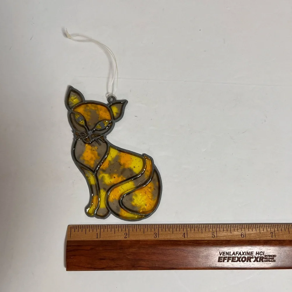 Stain Glass Style Siamese‎ Cat Kitten Sun Catcher Ornament Plastic Metal Gold